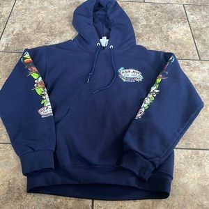 Jerzees Navy Blue Hoodie with Floral Sleeve Design